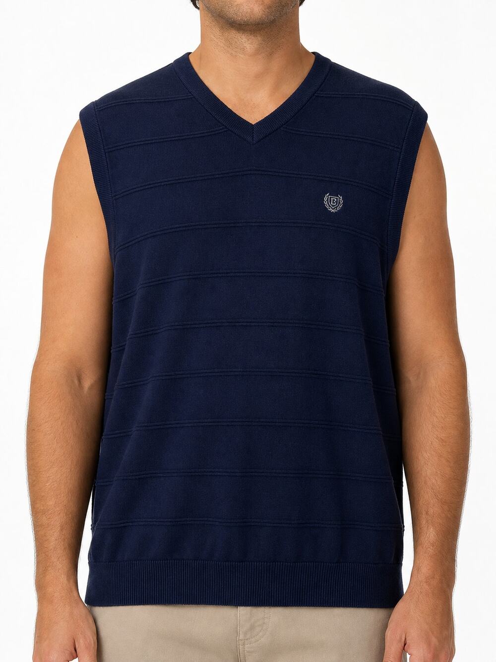 Chaps Men's Navy Cotton V-Neck Sweater Vest Logo Size L/G Golf Preppy Business